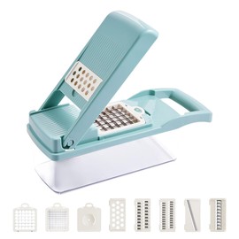Bon Furniture Slicer Set, 8 in 1, Multi-functional, Includes Safety Holder, Vegetable Cutter, Drainer, Time-saving, Julienne, Thinly Sliced, Grated, Dicing, Egg White Separation, Waffle, Blue