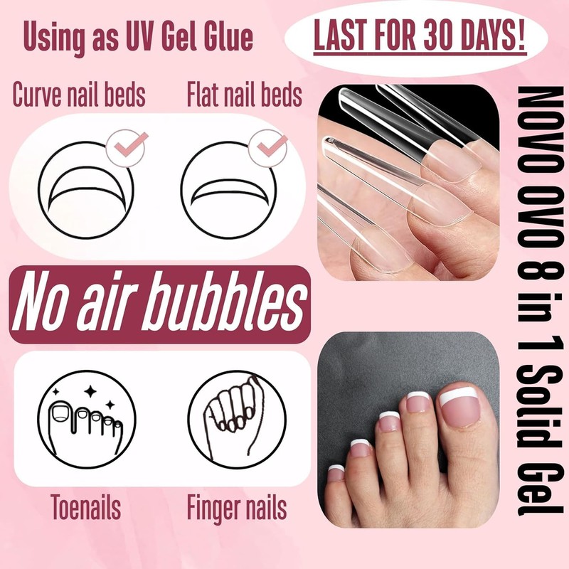 NOVO OVO 8 in 1 Non-Sticky Solid Nail Gel Glue,