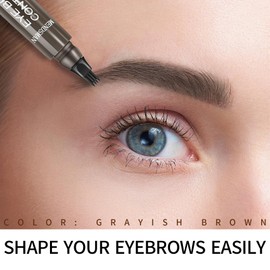 Eyebrow Pen Liquid Eyebrow Pencil - Professional Microblade Eyebrow Pen - Magical Precise Waterproof Brow Pen 4 Tipped Precise Brow Pencil Waterproof with a Micro Fork Tip Applicator (Grey Brown-04)