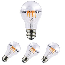 Lxcom Lighting Half Chrome Light Bulb 4W A60/A19 Dimmable Silver Tipped Mirror Bulbs 40W Equal Vintage Bulbs Warm White 2700K Half Silver Reflected Light E26 E27 Base Decorative Edison Bulb, 4 Pack