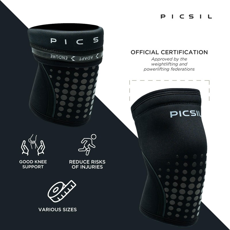 PICSIL 7/10mm Rigid Neoprene Knee Pads, 2 Knee Sleeves for