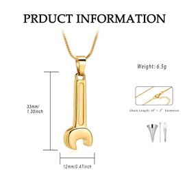 Wrench Urn Necklace for Ashes for Tool Guys Women Men Ashes Holder Stainless Steel Hammer Cremation Jewelry for Ashes Pendant