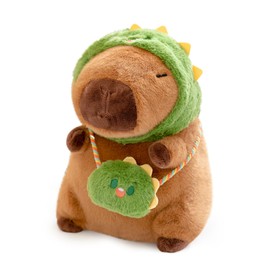 Ditucu Capybara Plush with Dinosaur Hat & Mini Bag 9.8 inch Cute Dino Capibara Stuffed Animal Soft Plushies Toys Gifts for Kids Adults Brown