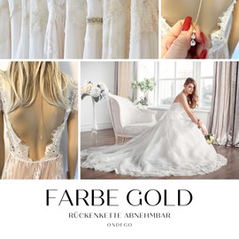 ONDEGO® Braut Goldene Braut Rückenkette, Kristall Rückenschmuck, Gold Hochzeitsschmuck für Rückenausschnitt