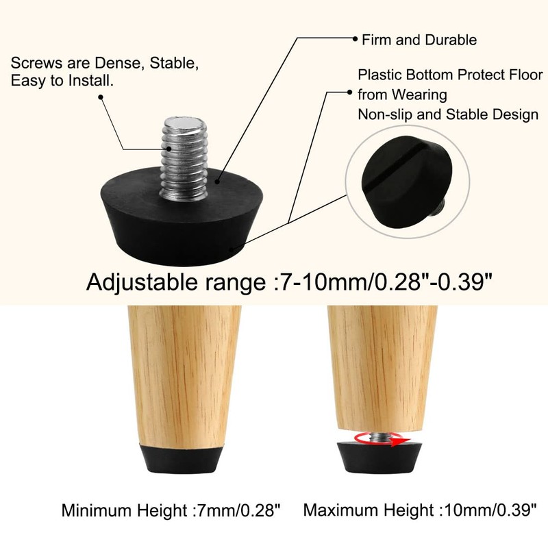 uxcell M6 x 10 x 20mm Furniture Glide Leveling Feet