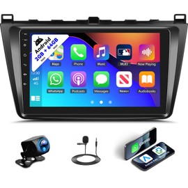 SIXTOP 2+64G Android 13 Car Stereo Radio for Mazda 6 2007-2012 Apple Carplay Android Auto GPS Navigation Mirror Link 9 inch Touch Screen FM RDS Bluetooth WiFi SWC +AHD Camera & MIC