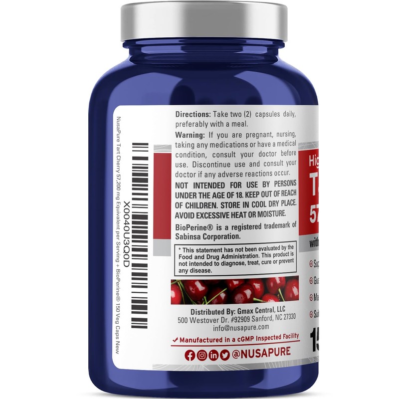 NusaPure Tart Cherry 57,200mg per Caps, 150 Count, Vegan, Non-GMO,