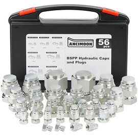 ANCIMOON 56PCS BSPP Hydraulic Hose Caps and Plugs, Size 2 4 6 8 10 12 16