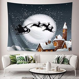 Jorisa Christmas Tapestry, Moon Snowflake House Background Fabric Wall Hanging Wall Towel for Living Room, Bedroom, Dorm, Party Background, 200 x 150 cm
