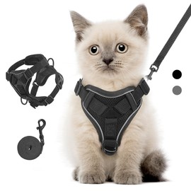 VavoPaw Cat Harness and Leash Set for Walking, Adjustable Kitten Vest Harness with Reflective Strip Breathable Mesh, Escape Proof Soft Pet Safety Vest for Cats, Kittens, Puppies, S, Black