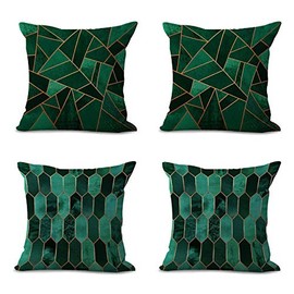 Kissenbezug mit geometrischem Mosaik-Motiv, dreieckig, rechteckig, sechseckig, rosa, grün, grau, dunkelblau 4 Stück