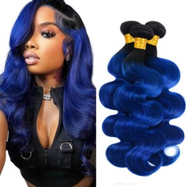Raivide Blue Bundle Ombre Body Wave Human Hair Bundles Brazilian Blue Body Wave Bundles Human Hair Weave 12 14 16 Inch Ombre Bundle