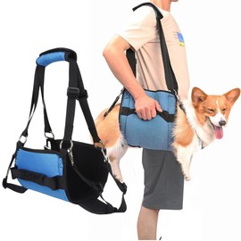 CUEMOON Dog Carrier Strap, Blue Emergency Backpack Support for Rehabilitation Dog Lift Harness, Dog Carrier for Older Dogs, Joint Injuries, L