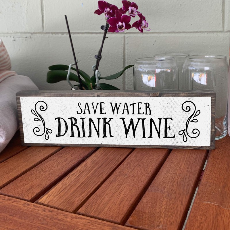 Wine Wood Signs (Medium - Wood And Metal, Save Water