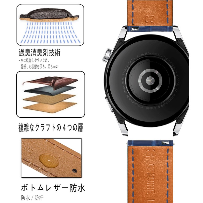 [Moran] Genuine Leather Watch Band Quick Release Polished Deployment D