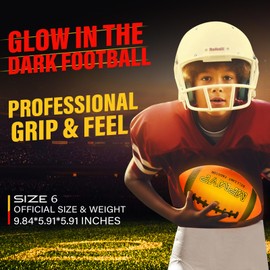 Cadyaw Glow in The Dark Football, Light Up LED Football Size 6, USB Rechargeable, Cool Outdoor Sports Boy Toys for Night Games, Birthday Gifts for Kids & Teens Age 6–12