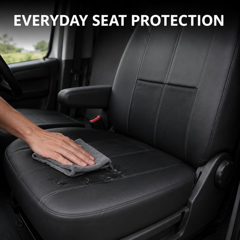 Black PU Leather 2+1 Van Front Seat Cover Set with