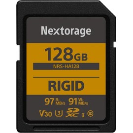 Nextorage UHS-I U3 V30 128 GB SDXC SD Card Class 10 Shockproof IP68 NRS-H Series RIGID Specifications Overwhelming Reliability with Integrated Molded Reless Protective Switchless One-Piece File