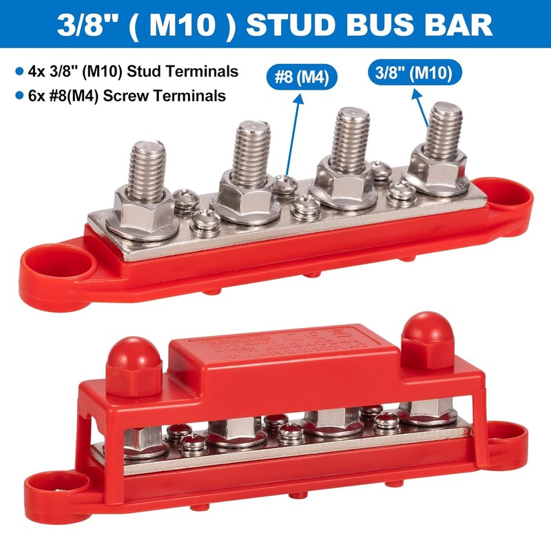 Spurtar 12V Bus Bar Power Distribution Block 4X 3/8'' M10