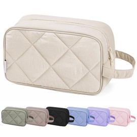 Narwey Toiletry Bag Women's Toiletry Bag Men's Cosmetic Bag Makeup Bag Women's Wash Bag Children, Vanity Case Girls Cosmetic Case Travel Essentials for Women (Quilted Beige), Quilted Beige