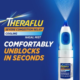 Theraflu Severe Congestion Relief Nasal Mist + Cooling, Oxymetazoline HCI 0.05% Nasal Decongestant, 12-Hour Cold & Allergy Relief Congestion Relief, Ultra-Fine Mist, 0.34 fl oz