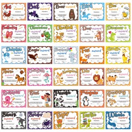 Sherr 60 Pcs Student of Award Certificates for Kids End of School Year Certificate of Achievement Student Recognition Award Achievement Graduation Teacher and Classroom Supplies(Animal)