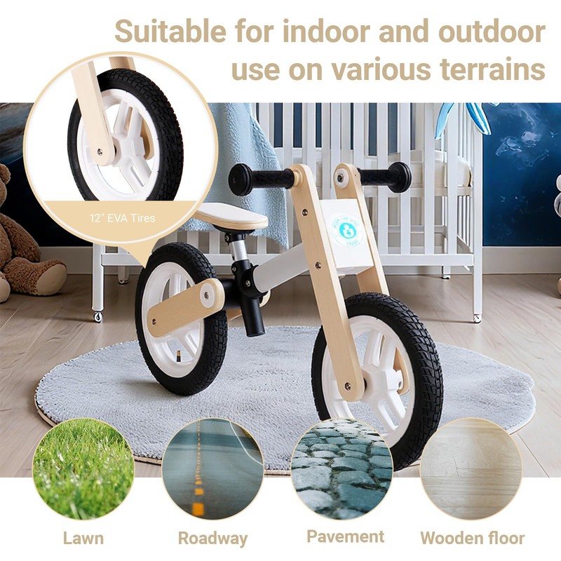 Udeas Wooden No-Pedal Balance Bike, White