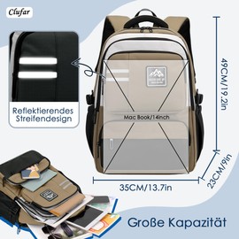 Clufar Backpack Men's Travel Causal School Backpack Teenager 16.3 Inch Laptop School Bag Boys Lightweight School Bag Waterproof Daypack for College School Work, khaki