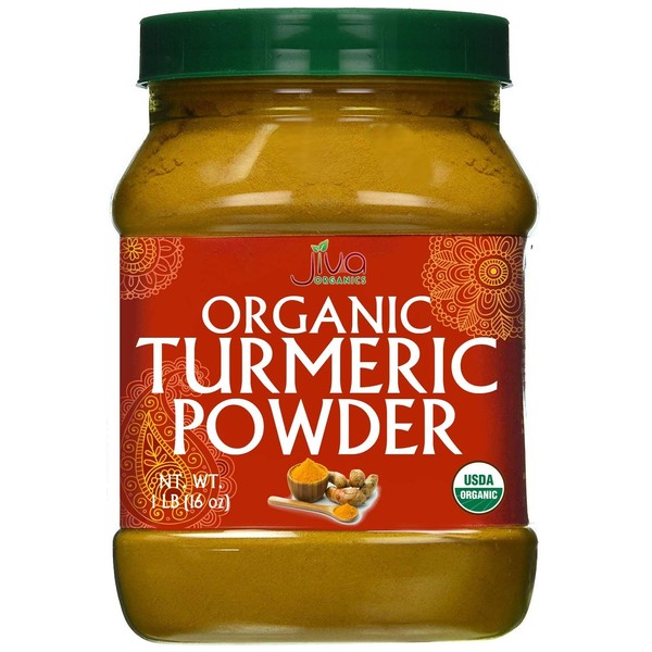 Organic Turmeric Powder 1 Pound Jar by Jiva Organics - 100% Raw with Curcumin - Lab Tested & Reports Available - Raw from India