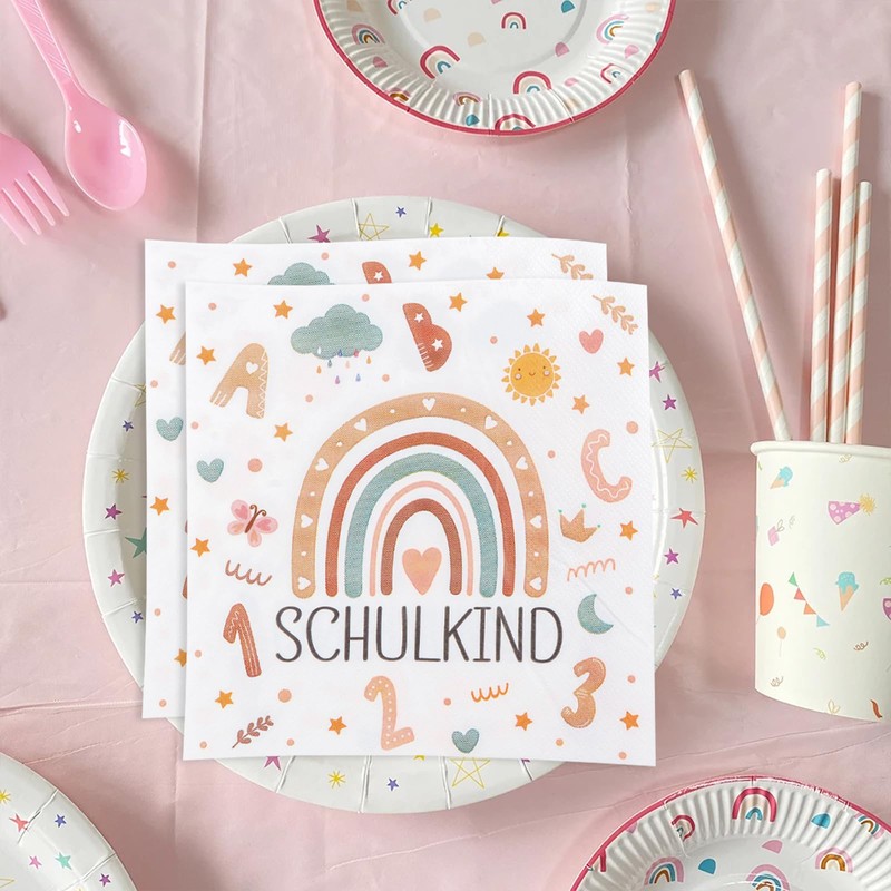 40 Stück Servietten Schulkind 33 X 33 Cm, Einschulung Servietten,