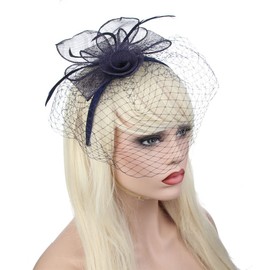 ECOSCO Women’s Hair Clip Hat Feather Flower Veil Wedding Party (Series 5-Navy Blue)