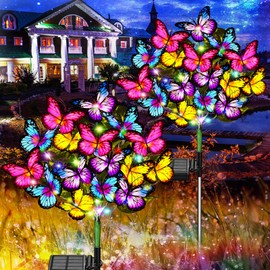 WEITEXS Solar Garden Lights Outdoor Waterproof Solar Lights 2 Pack with New Upgraded 72 LED 34 Butterfly Outdoor Solar Lights for Yard Outside Garden Pathway Decor Gifts for Womens Mother's Day