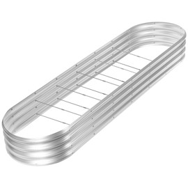 Land Guard 8ft Galvanized Raised Garden Bed Kit, Raised Garden Boxes Outdoor, Oval Metal Raised Garden Beds for Vegetables, Silver,108 Gallon Capacity(with 10 Connecting rods)