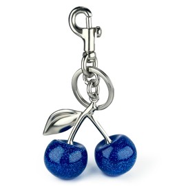 ERTUNA Glitter Cherry Bag Charm with Key Ring and Clip, Cute Cherry Keychain for Women for Purses and Hand Bags, Sparkling Resin & Metal Car Keychain Cherry Charm - Blue