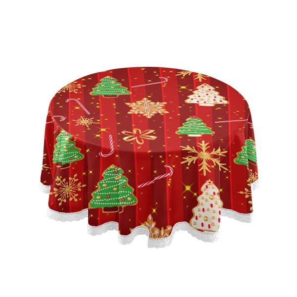 senya Christmas Golden Snowflakes Tree Round Tablecloths Washable Polyester Table