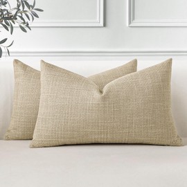 JOTOM Set of 2 Cushion Covers 40x60 cm Linen Light Tan Decorative Throw Pillow Covers 16x24 Inch Lumbar Cushion Case Home Decor Pillowcases for Couch Sofa Living Room Bed (Light Tan)