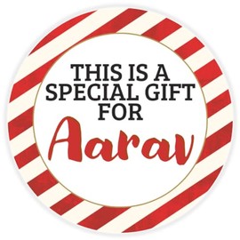 This is a Gift for Aarav - 3 Pack Circle Stickers 3 Inch - Candy Cane Merry Christmas Gift Tag Present Tree Holiday Custom Name Santa Claus
