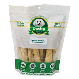 Lucky Premium Treats Peanut Butter Basted Rawhide – All-Natural Rawhide and Peanut Butter Dog Treats for Medium Dogs, Gluten Free Premium Medium Dog Treats (16 Chews)