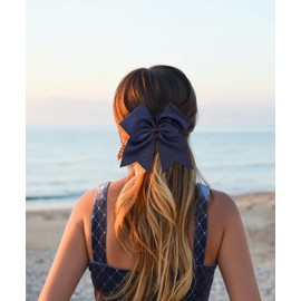 AMYDECOR 7 Inch Jumbo Solid Color Bows with Alligator Hair Clips For Girls and Women (Navy Blue)