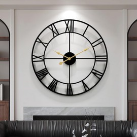 HEBOIX Large Wall Clock for Living Room,Decorative Round Modern Wall Clock,Roman Rustic Office Wall Clocks Battery Operated for Bedroom/Kitchen/Entryway/Office/Farmhouse 32Inch