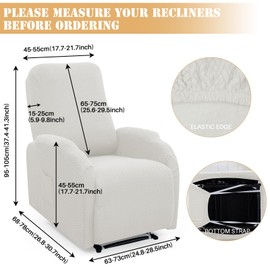 cjc Recliner Chair Cover 4-Pieces, Small Reclining Chair Covers with Pockets, Stretch Jacquard 1 Seat Recliner Couch Slipcovers, Anti-Slip Furniture Protector for Dogs Home Theater Seating (White)