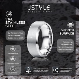 Jstyle Stainless Steel Rings for Men Women 8MM Wedding Band Rings Matte Surface - Beveled Polished Edge Mens Ring Size 10.5 Silver Rings for Men