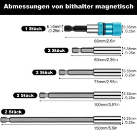 Prebarfun 9 PCS Magnetic Drill Bit Holder, 1/4 Inch Drill Screwdriver Extension, Hex Shank Magnetic Bit Holder, Long Drill Bit Holder for Impact Driver Screwdrivers Drills Bits(150/100/75/66/60mm)