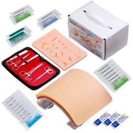Medarchitect Premium Suture Skills Trainer for educational use only including DIY incision suture pads with hook and loop replacement design, 19 pre-cut wound pads, complete tools for advanced suture