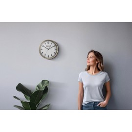 Ingersoll Analogue Wall Clock, Easy To Read, 30cm Diameter in Gold colour case with White Dial