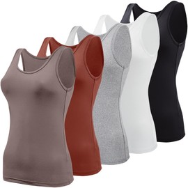 BQTQ 5 Pcs Tank Tops for Women Sleeveless Tanks Ladies Undershirt Womens Basic Tank Tops Pack, L