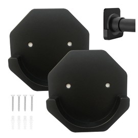 Shower Curtain Mounts 2 Pack Adhesive Brackets Stick On Wall Mounted Tension Rod Holders for Bathroom Curtain Hangers Stable Easy Installed Black Hexagon Rod Retainers