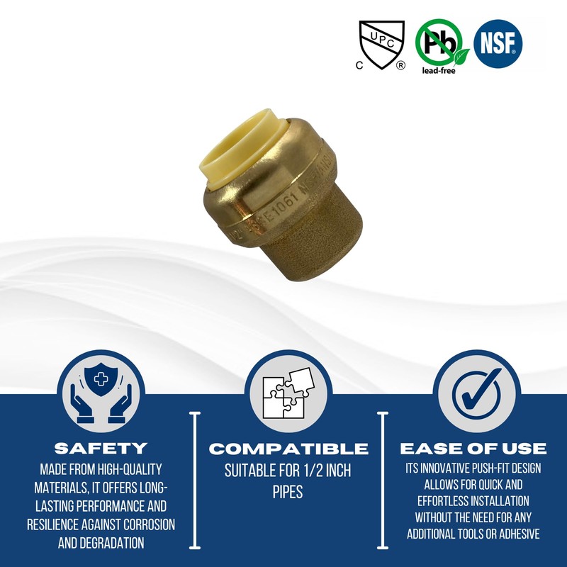 2 Pcs. XFITTING 1/2" Push Fit Cap, Brass