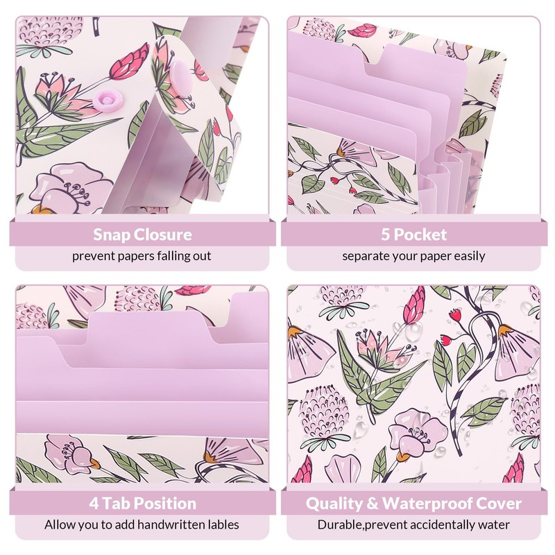 SKYDUE Accordion File Organizer, Floral Expanding File Folders with 5