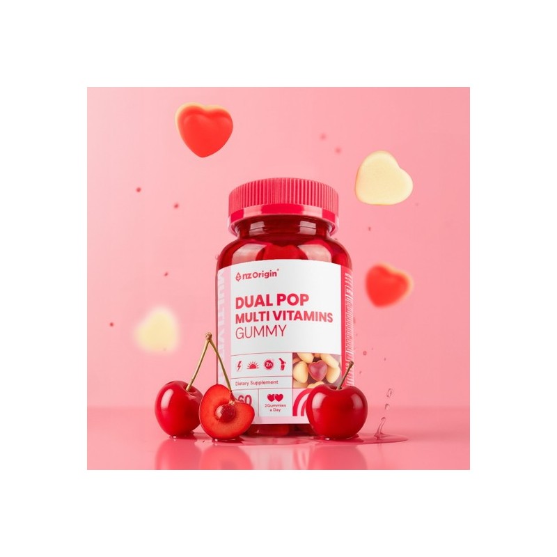 NZ Origin [1+1] Cherry Flavor/Dual Pop Multivitamin Gummies 60 Gummies